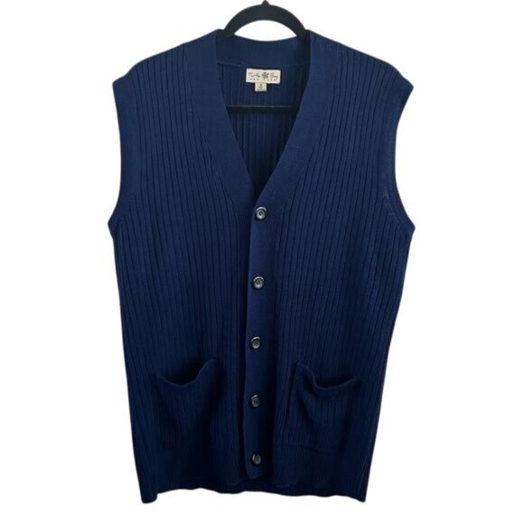 Turtle Bay Sz Medium Ribbed Navy Blue Button Front Vest Unisex - Picture 1 of 14